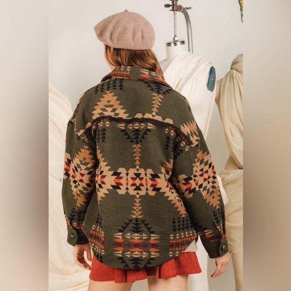 Aztec Print Olive Shacket - Picture 4 of 8